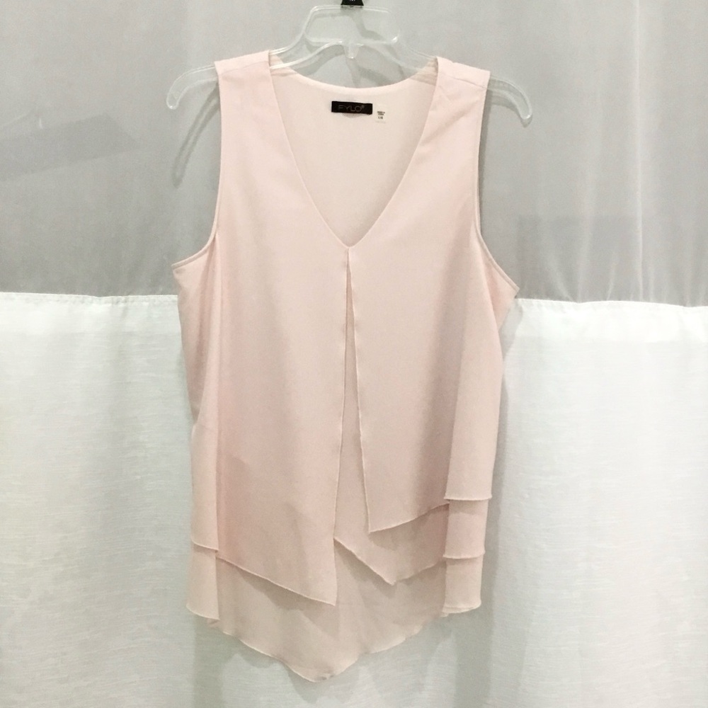 FYLO Women’s Pale Pink Blouse Size L V-Neck Layered Ruffle Sleeveless Top